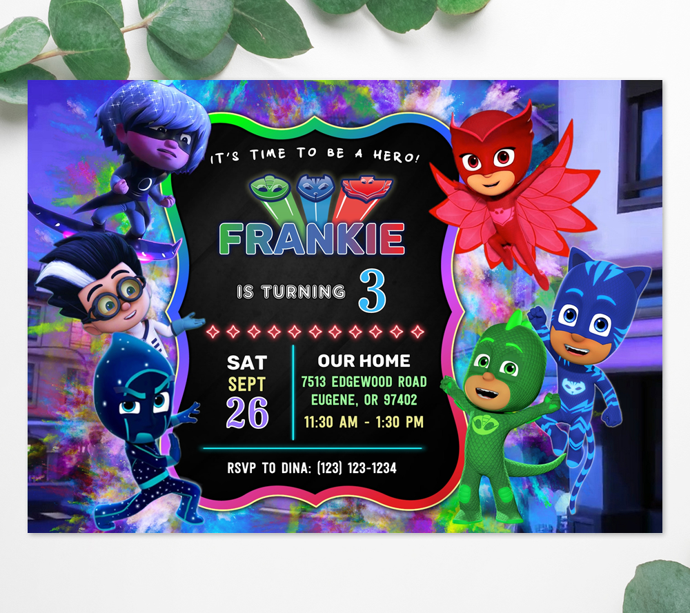 PJ Masks birthday invitation design preview