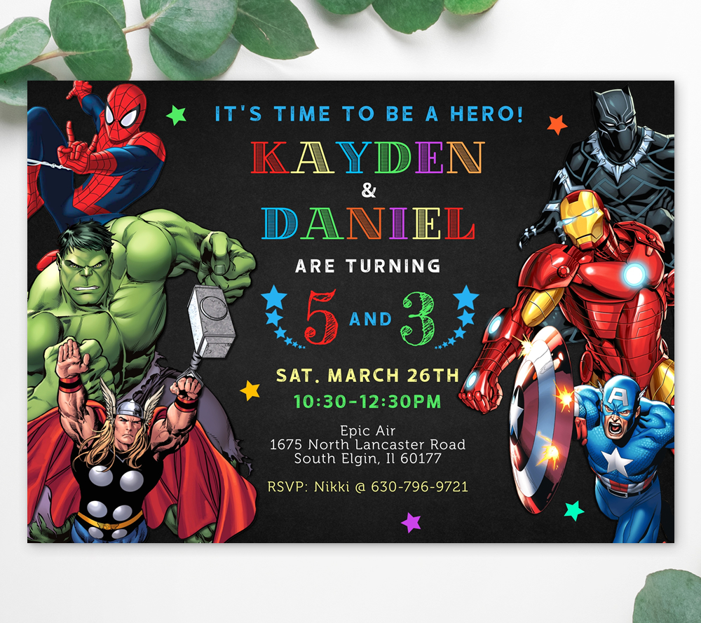 Avengers joint birthday invitation design preview