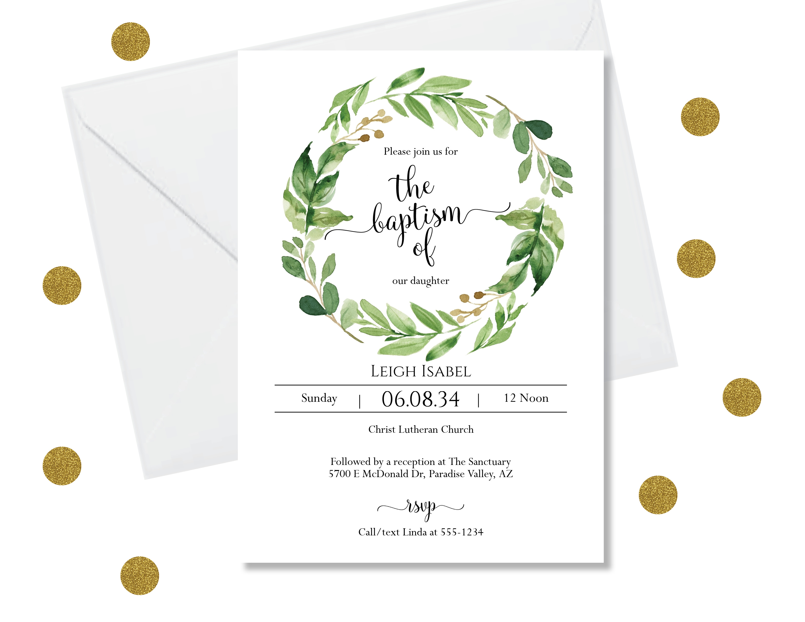 greenery baptism design preview