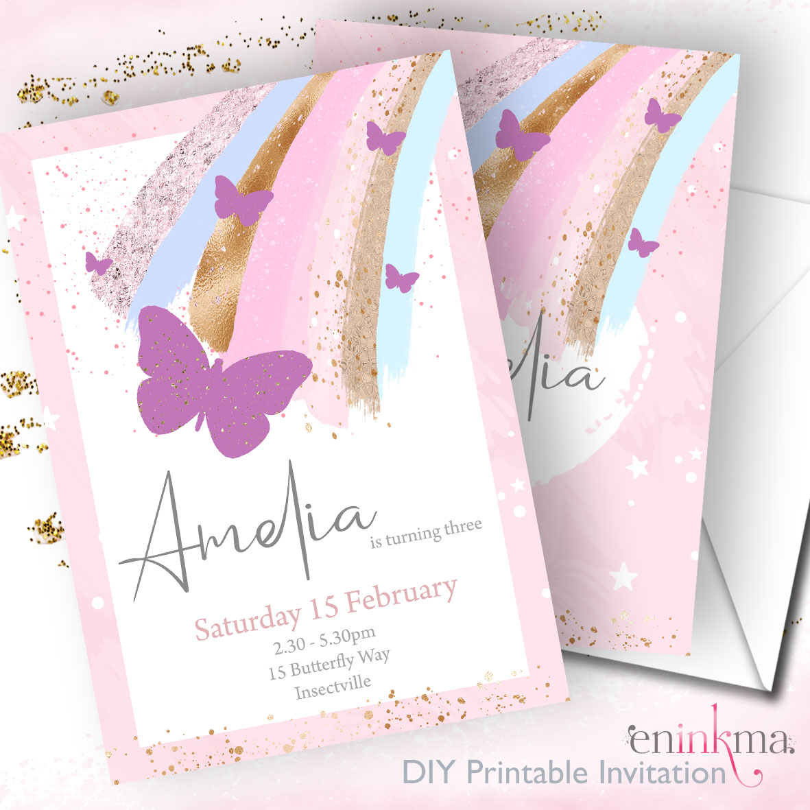 Flutterby Dreams Invitations design preview