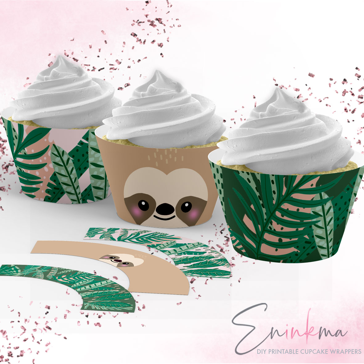 Swinging Sloth Cupcake Wrappers design preview