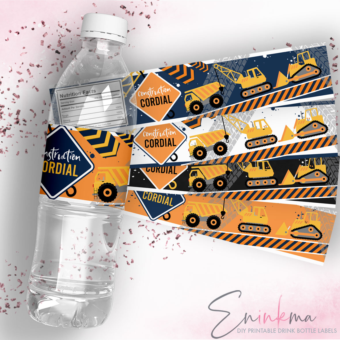 Construction Crew Drink Bottle Labels design preview