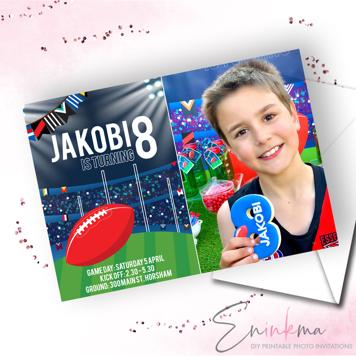 Aussie Rules Ace PHOTO Invitations design preview