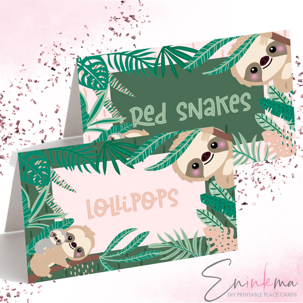 Swinging Sloth Place Cards design preview