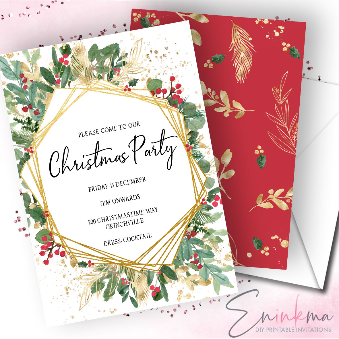 Holly Christmas Invitations design preview