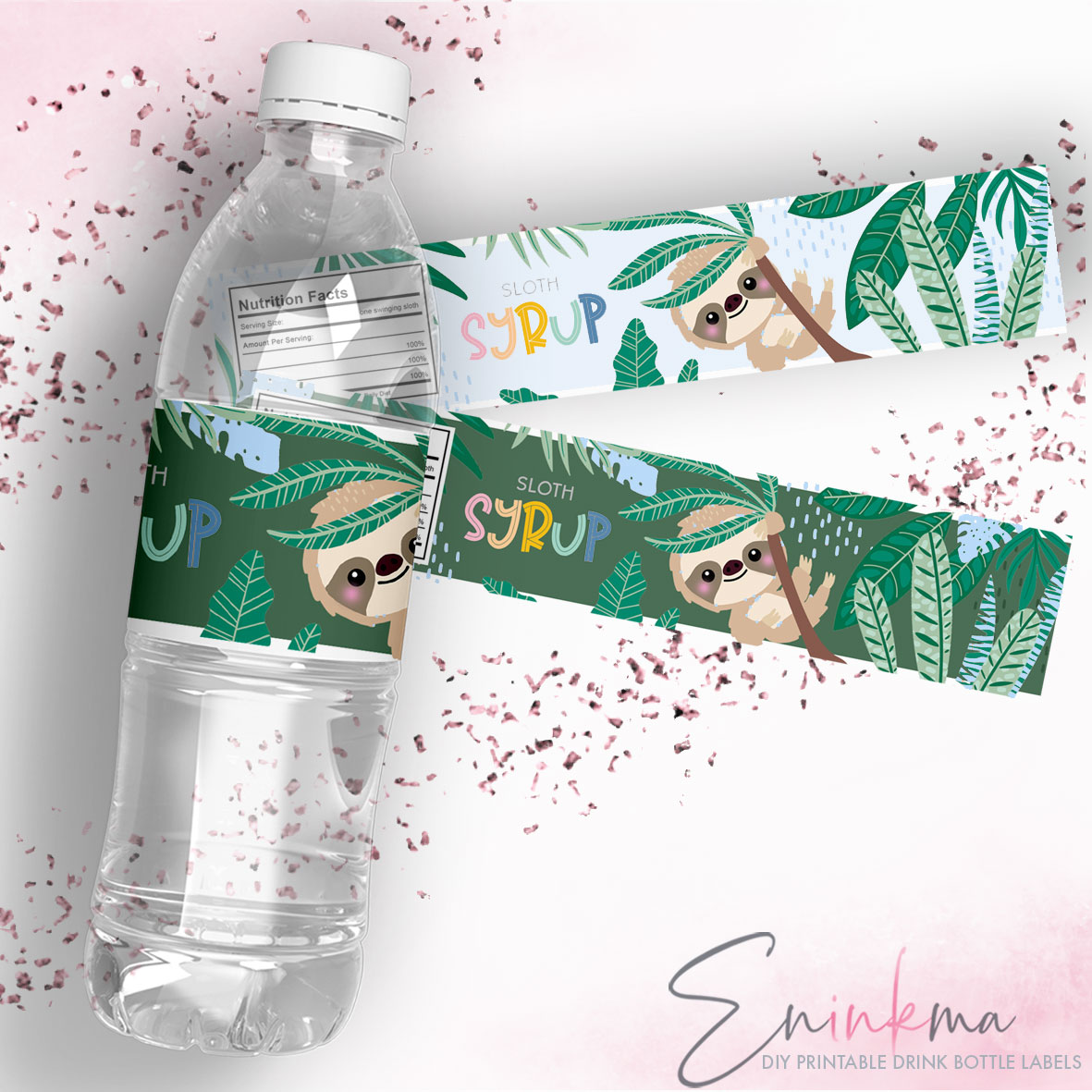 Swinging Sloth Drink Bottle Labels BLUE design preview