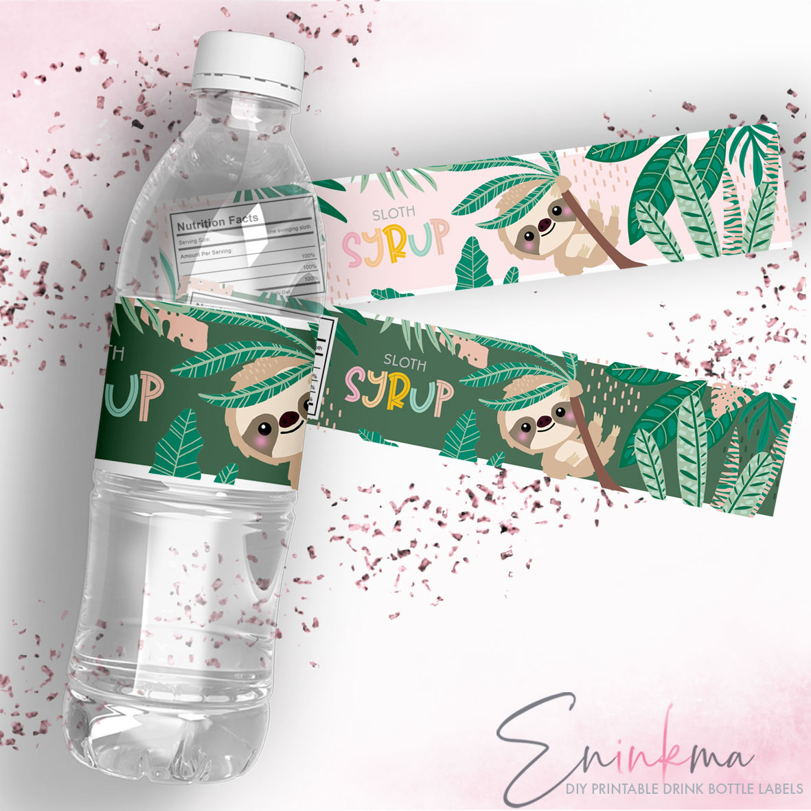 Swinging Sloth Drink Bottle Labels design preview