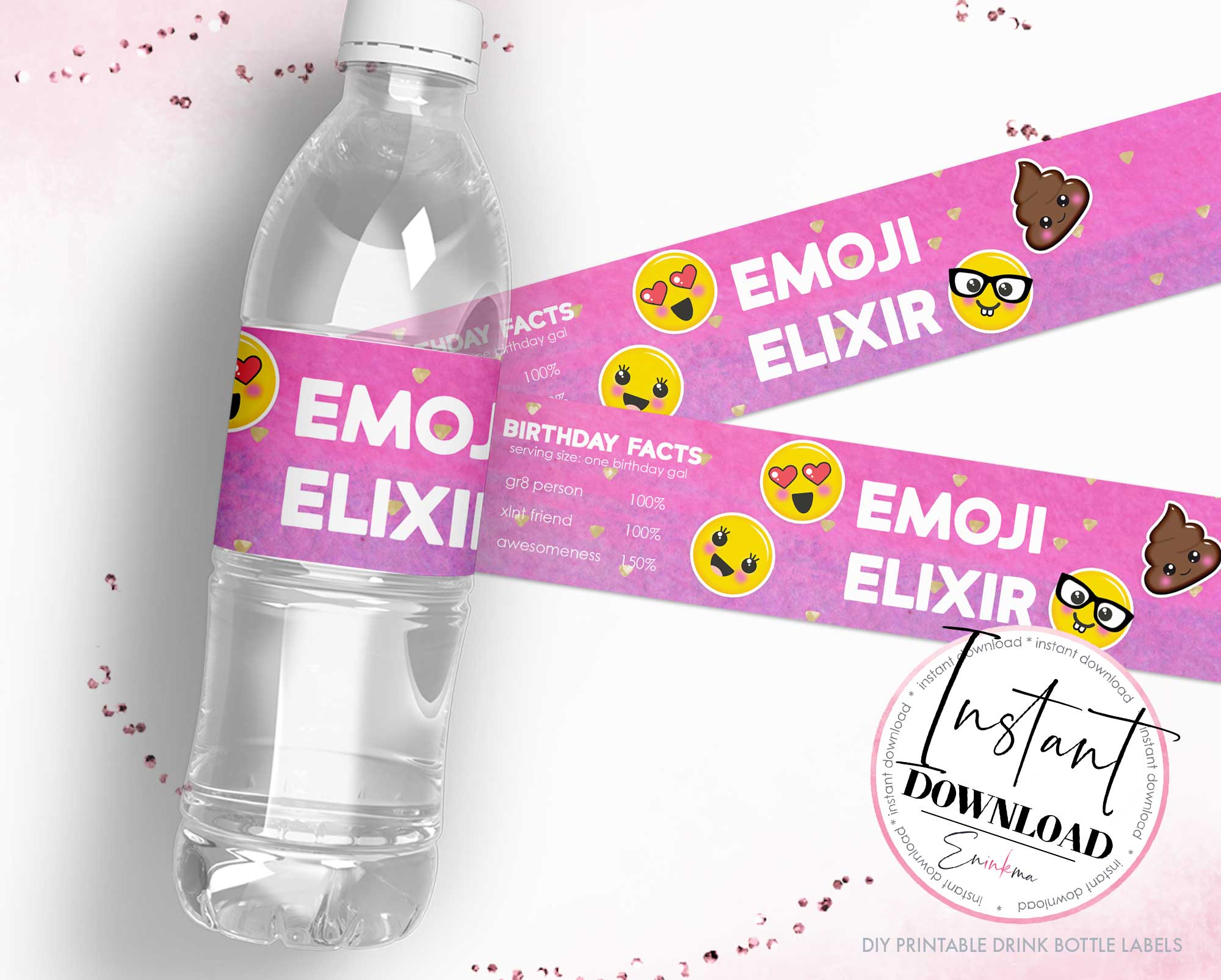 Emoji Drink Bottle Labels design preview