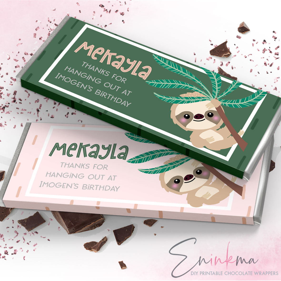 Swinging Sloth Chocolate Wrappers design preview