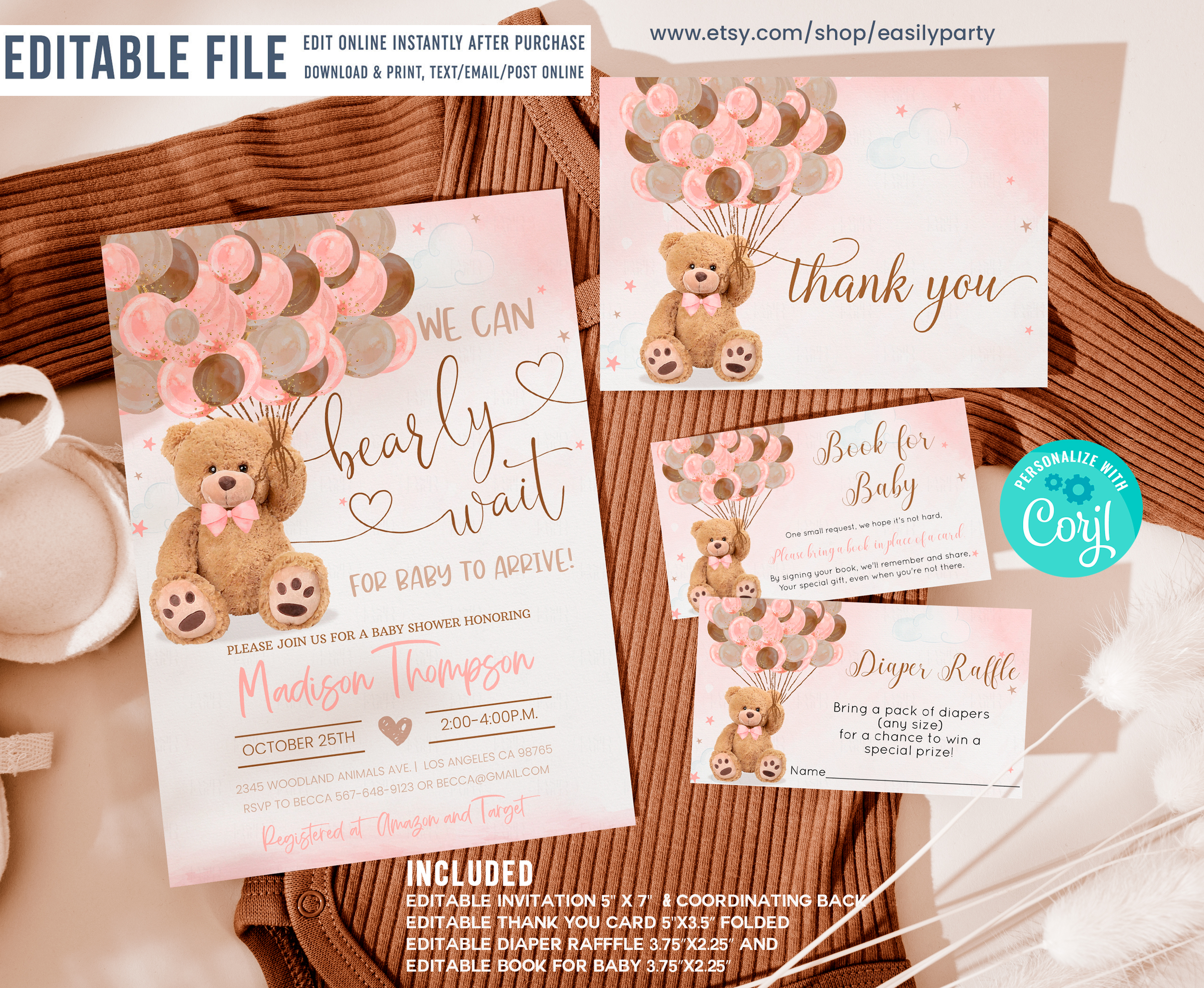TBP1 - Teddy bear baby shower set design preview
