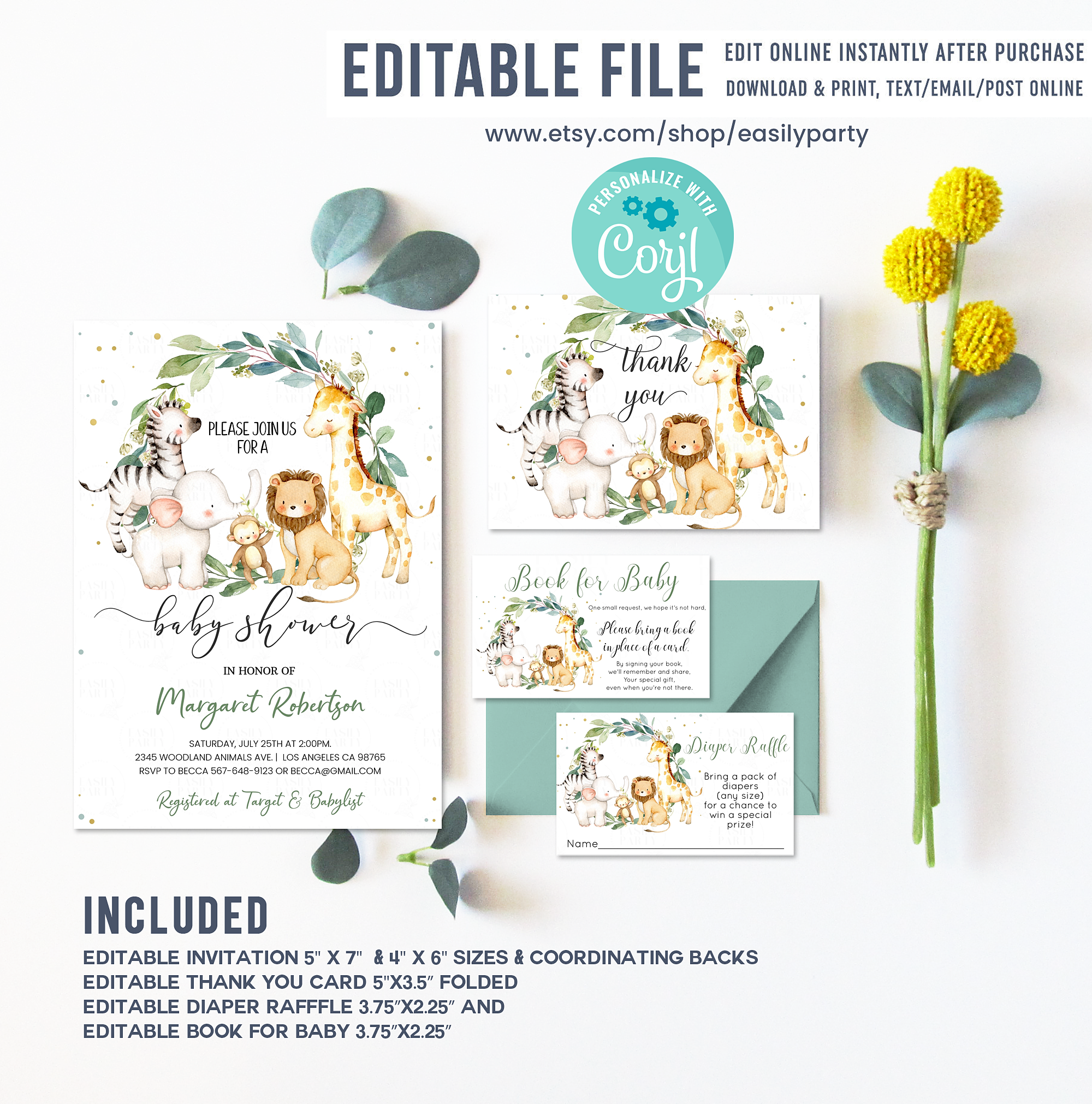 Safari baby shower set design preview