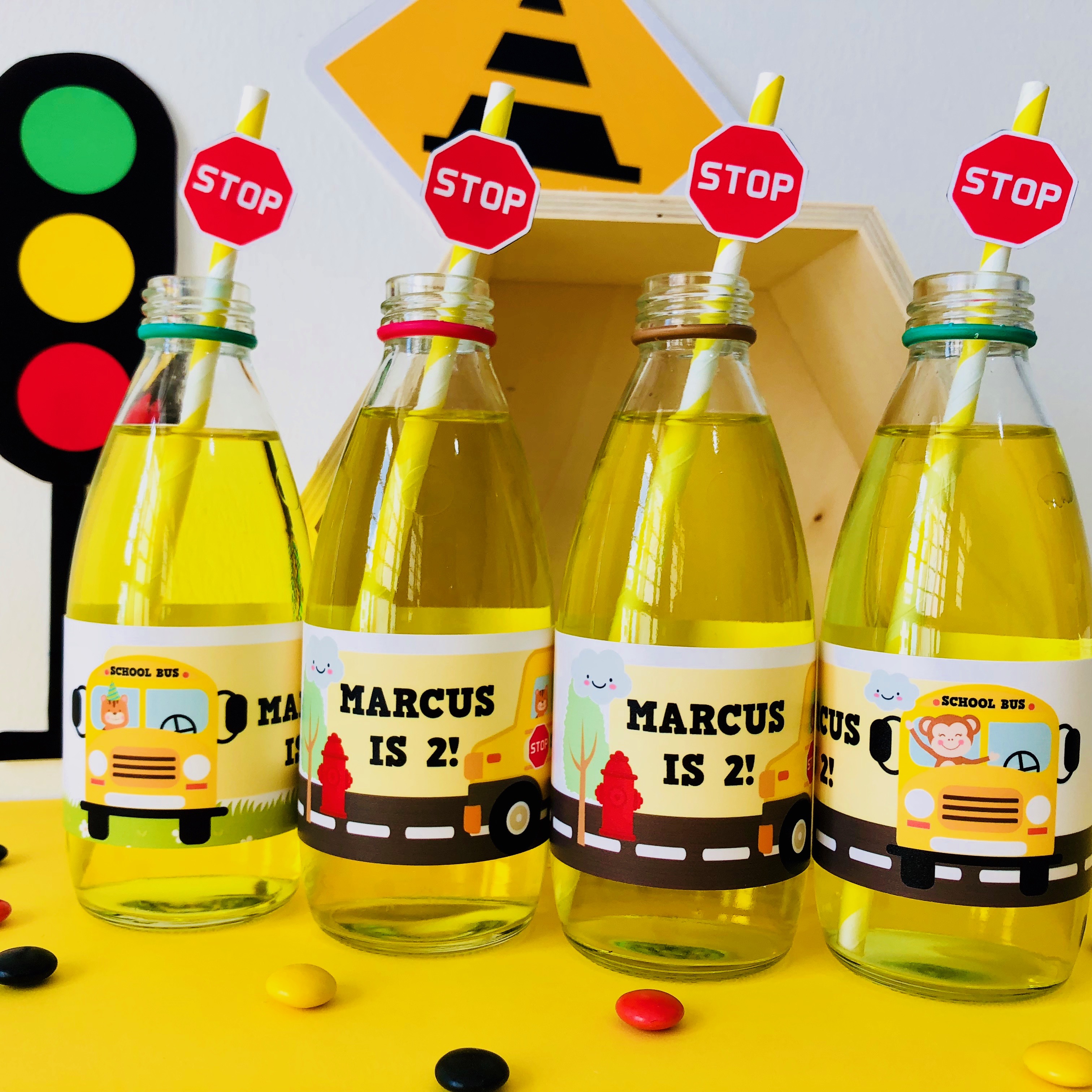 Wheels on the Bus Drinks Labels design preview