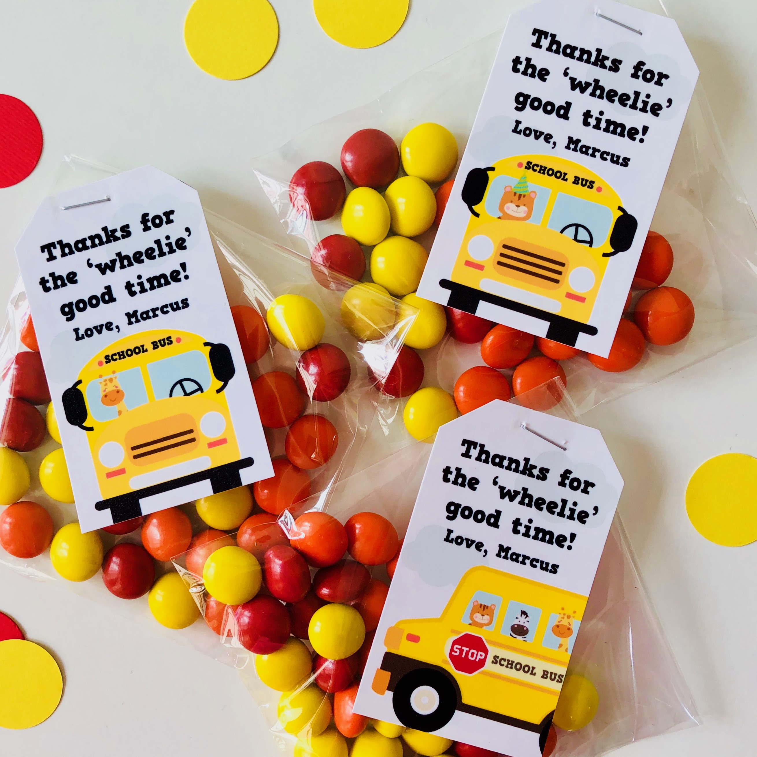 Wheels on the Bus Favor Tags design preview
