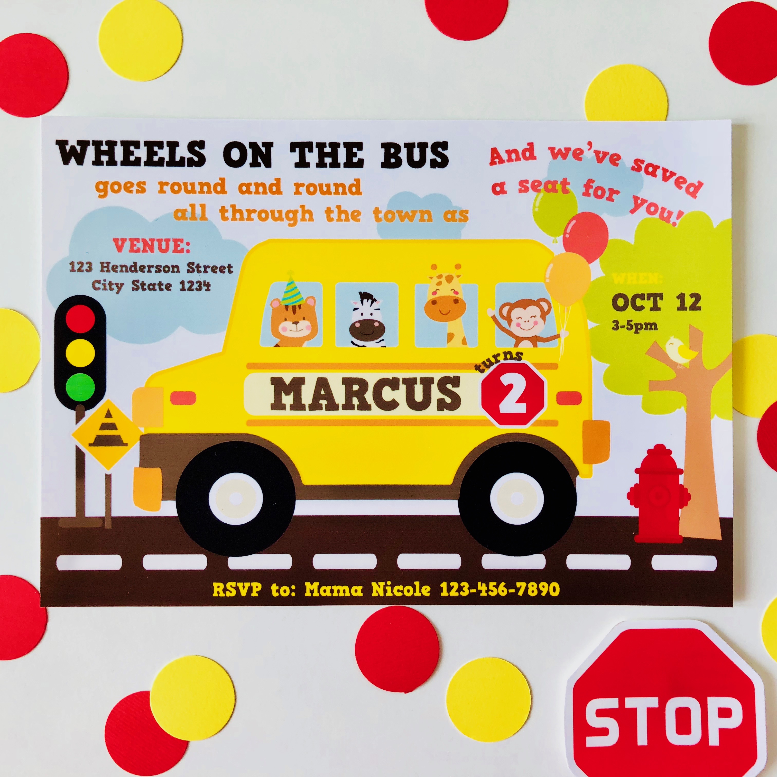 Wheels on the Bus Invitation design preview