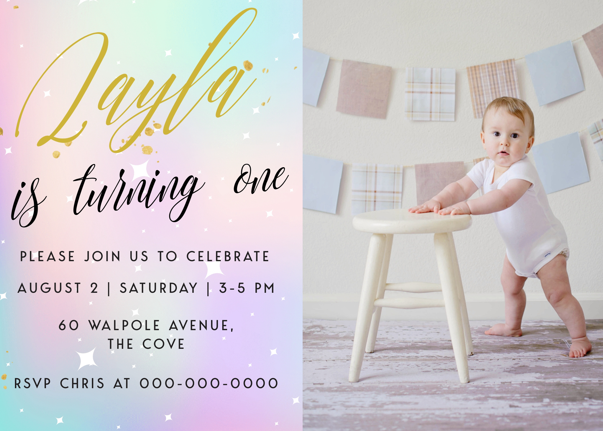 Watercolor Photo Invitation2 7 x 5 design preview