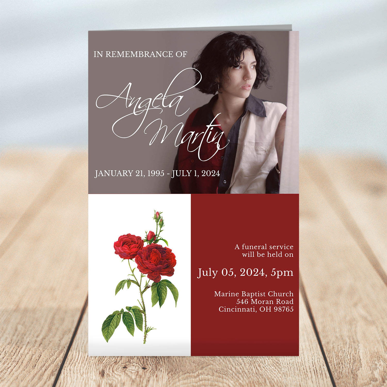 Elegant Red Rose Funeral Program design preview