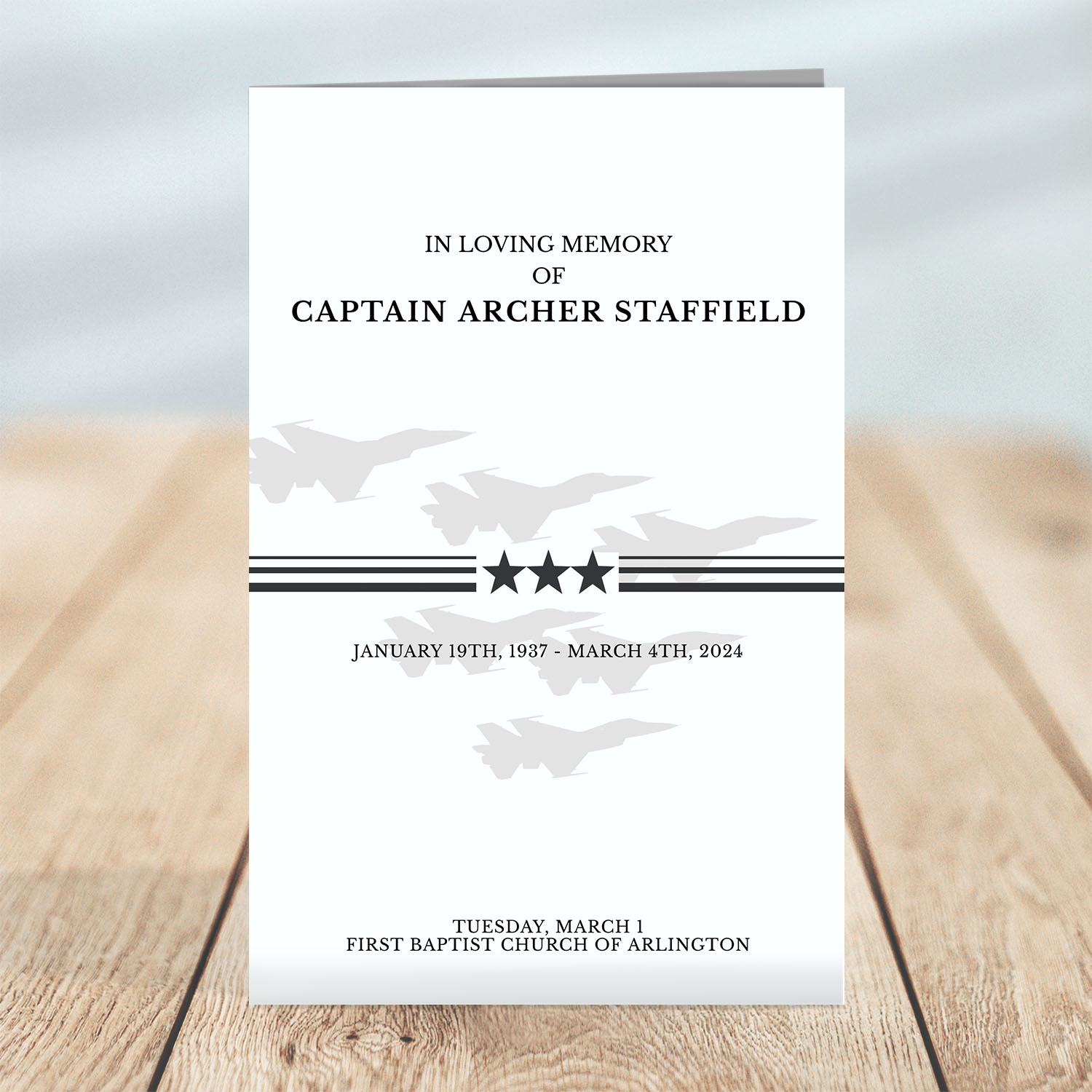 Military Jets & Stars Funeral Program design preview