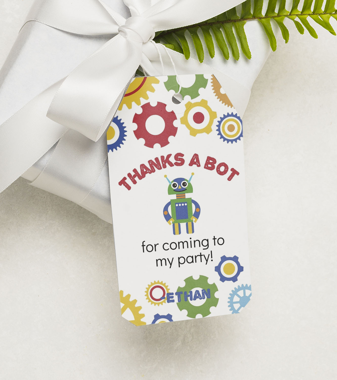 Robot Favor Tag design preview