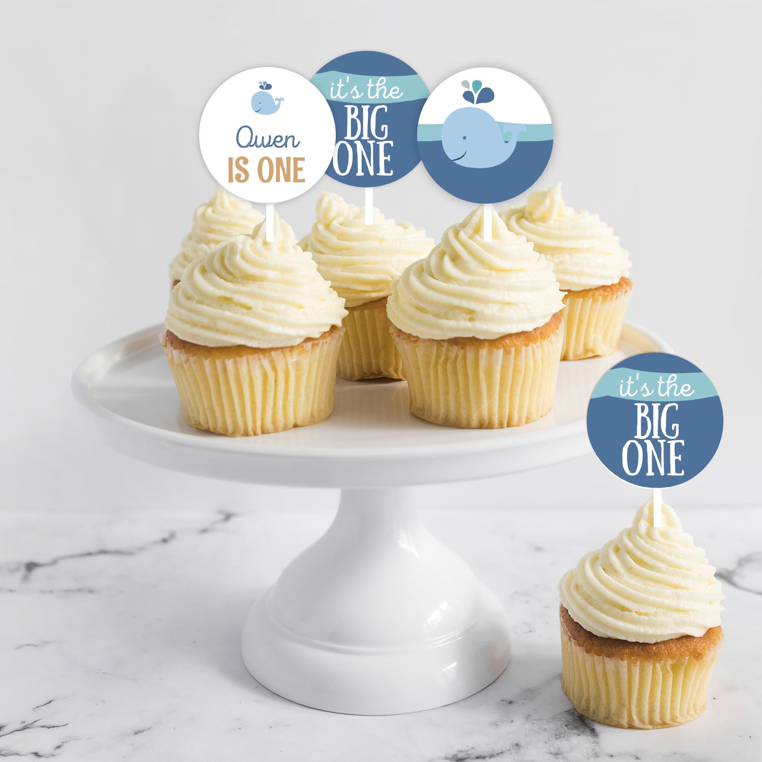 Whale Birthday Cupcake Toppers design preview