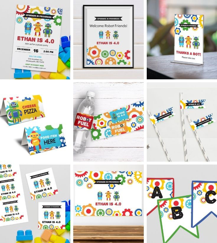 Robot Birthday Party Package design preview