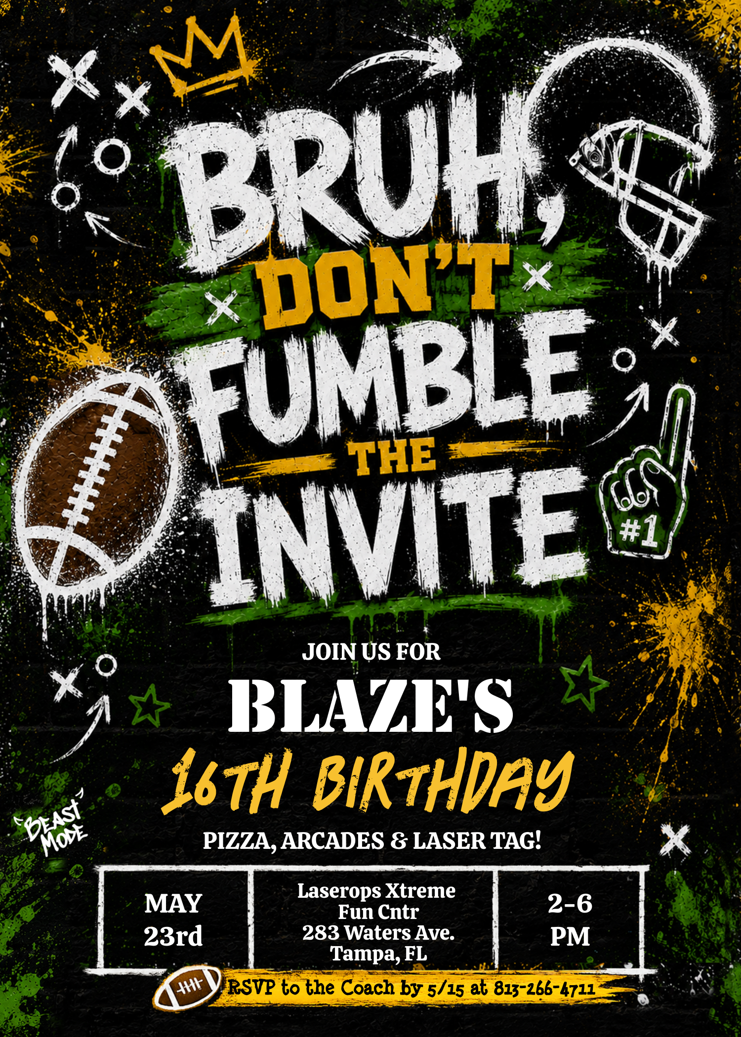 Bruh Don't Fumble the Invite Football Birthday Invitation design preview