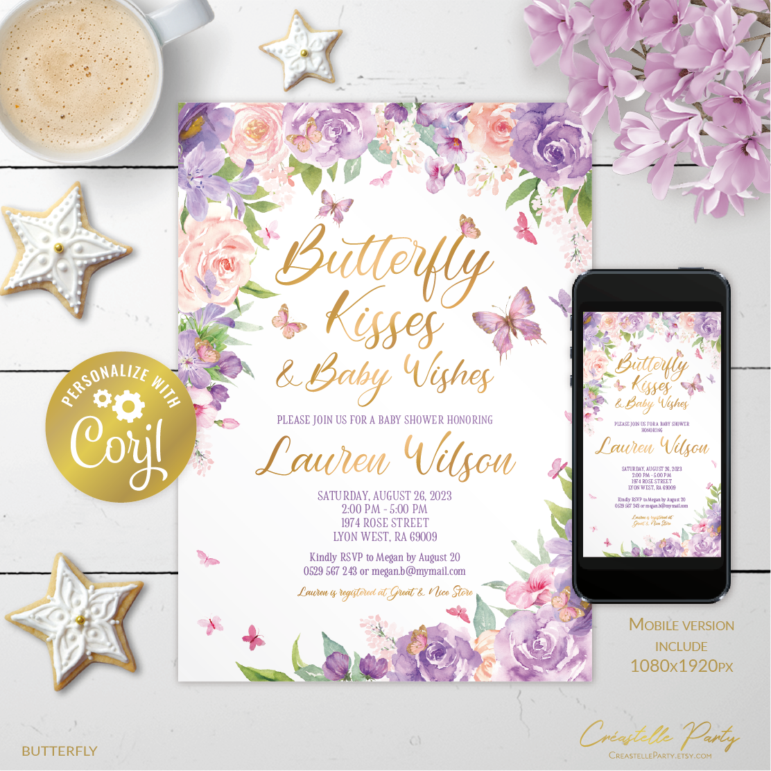 butterfly lavender - bbs invitation 2 design preview