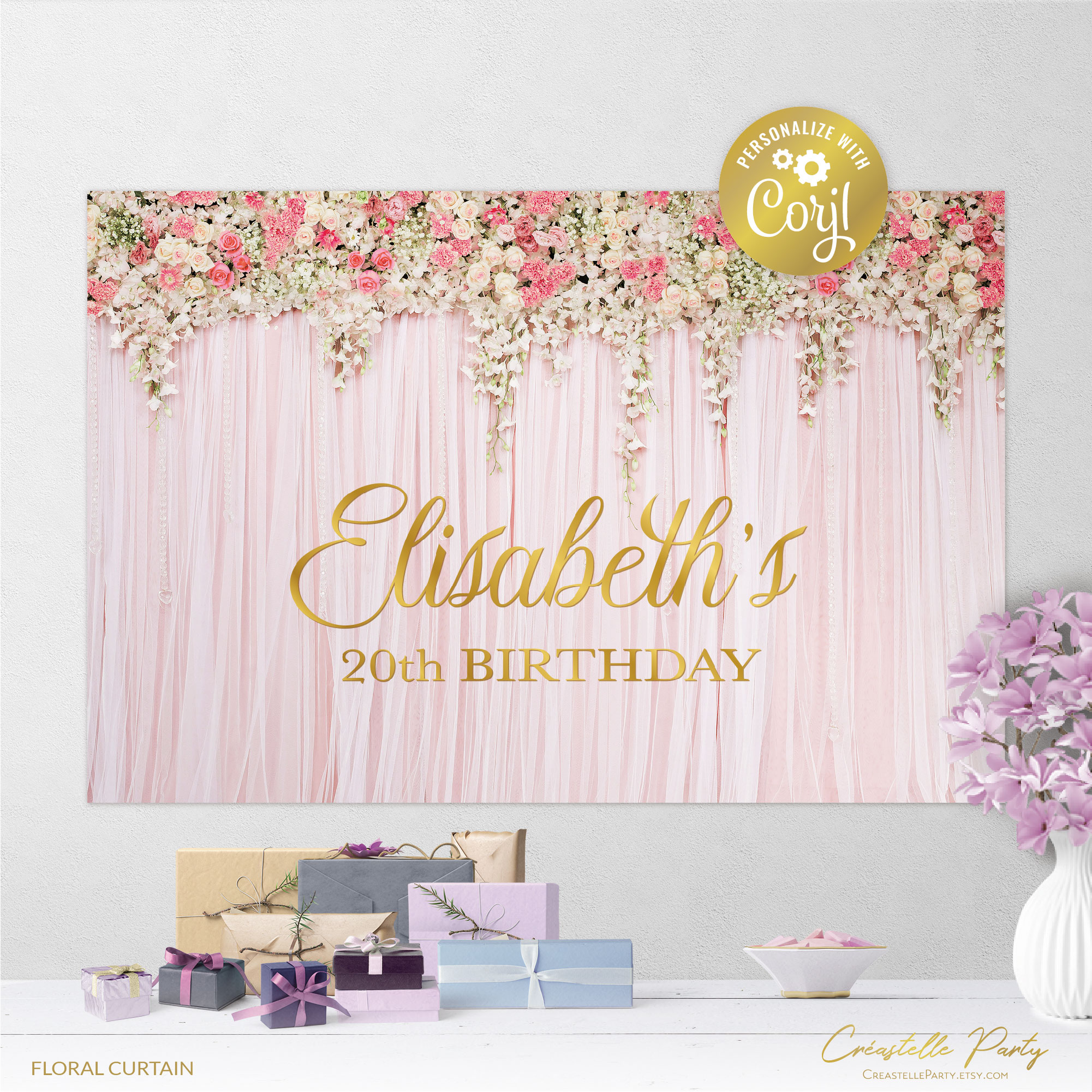 floral curtain - backdrop 1 design preview
