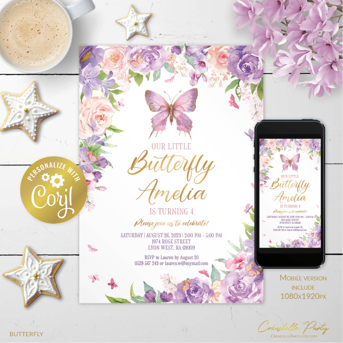 butterfly lavender - bd invitation 1 design preview