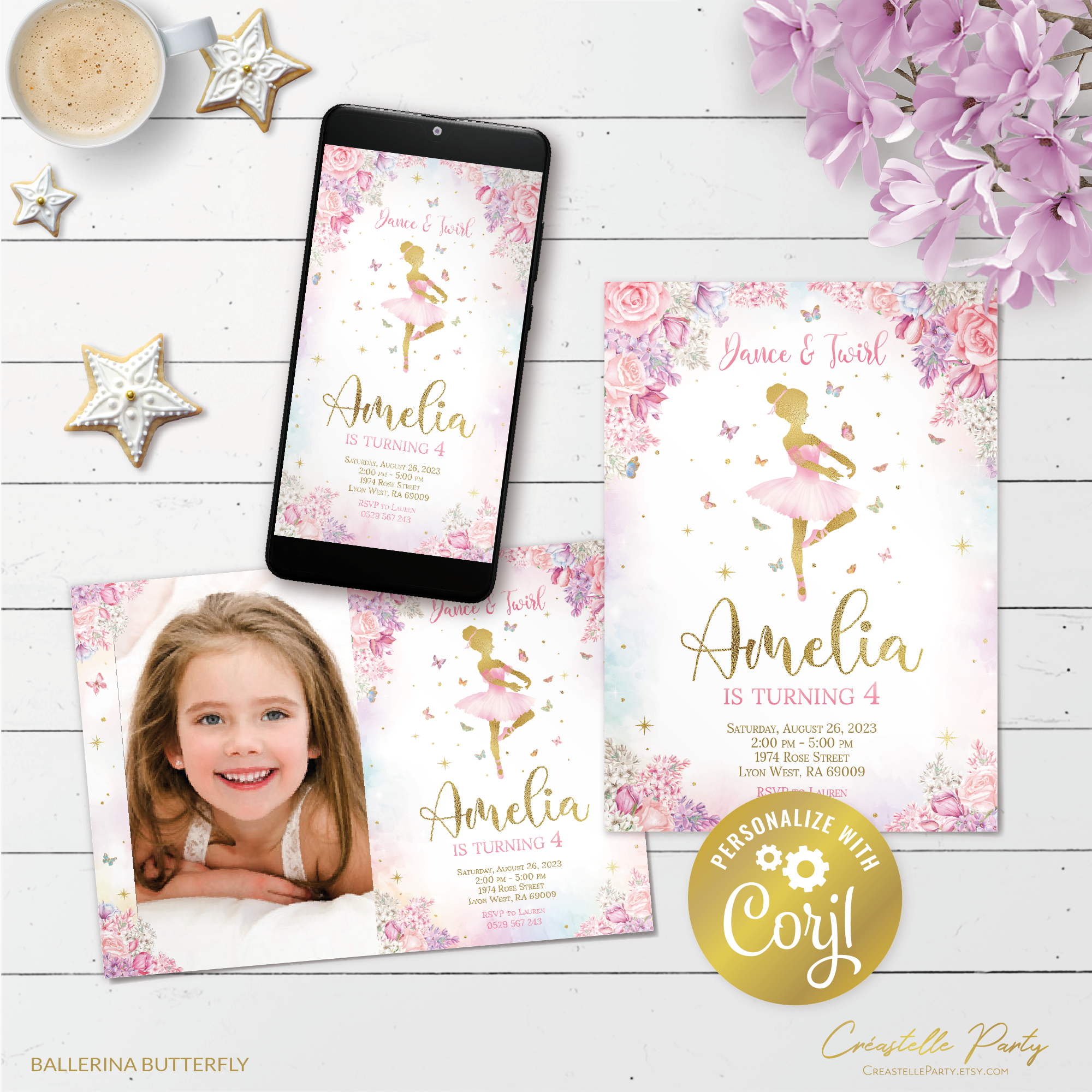 ballerina butterfly - bd invitation 3 design preview