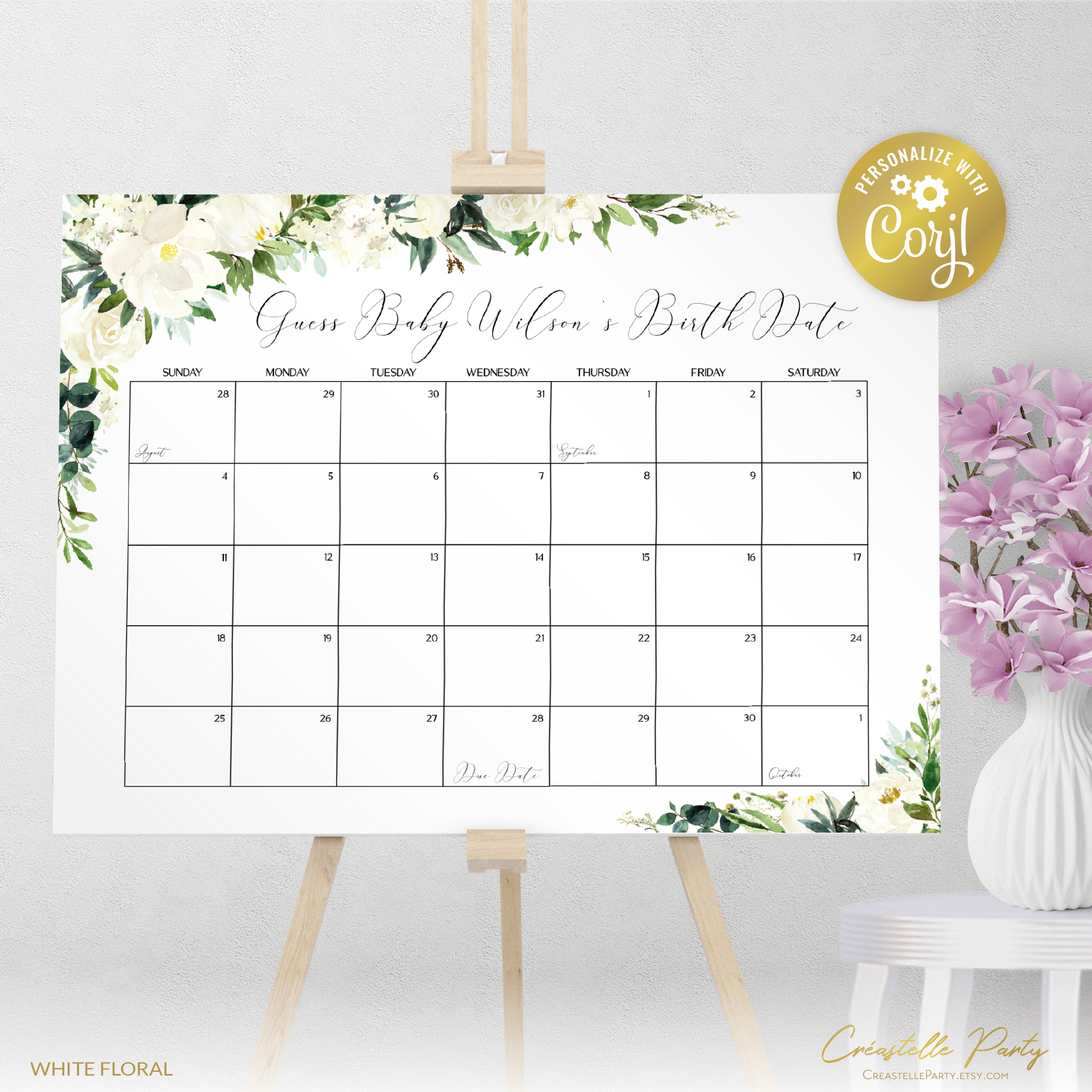 white floral - due date design preview