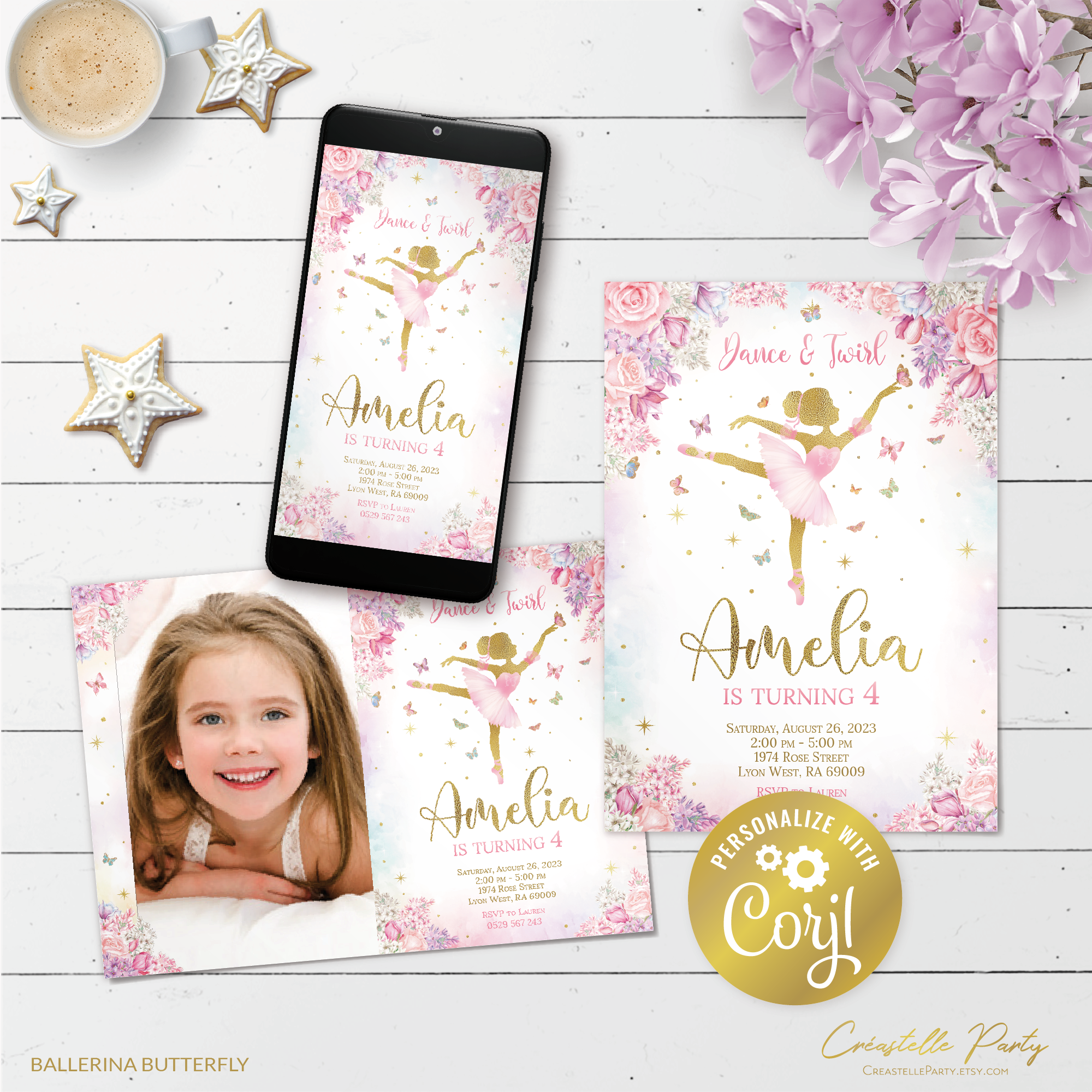 ballerina butterfly - bd invitation 2 design preview