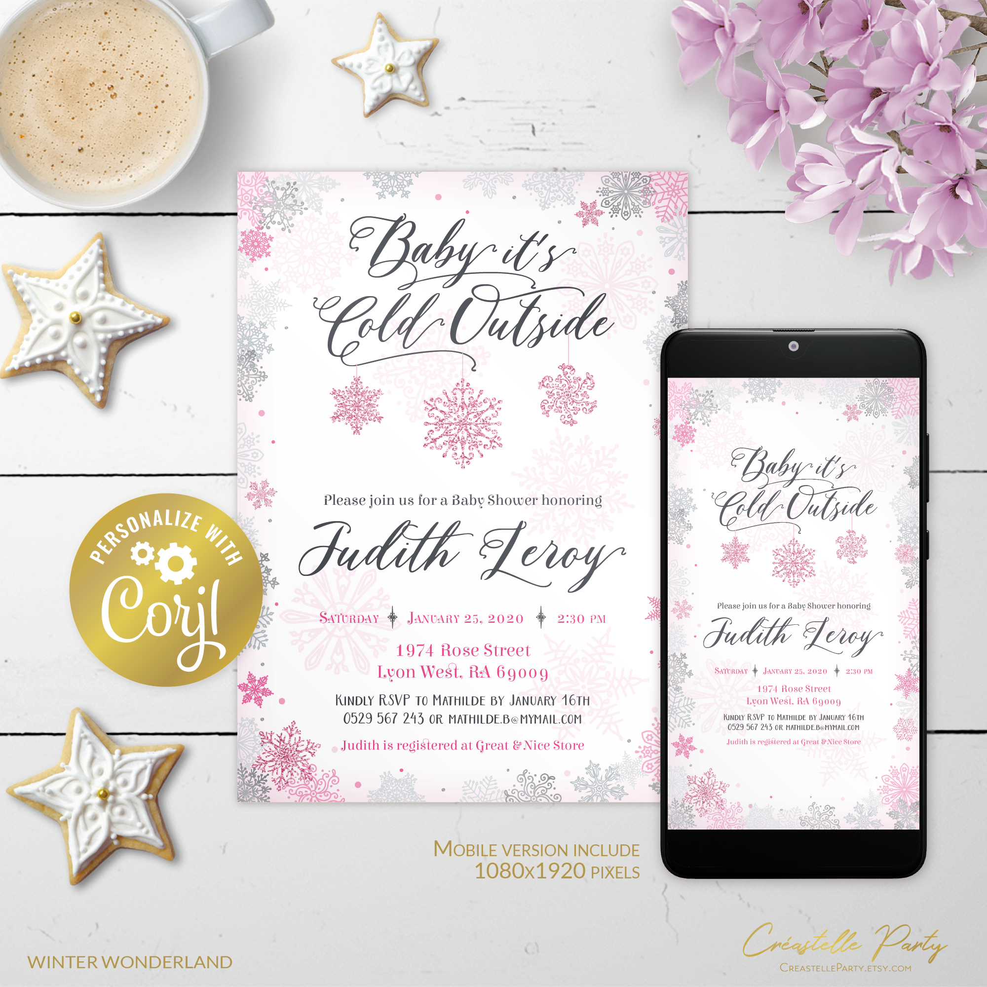 winter wonderland pink - bbs invitation 1 design preview