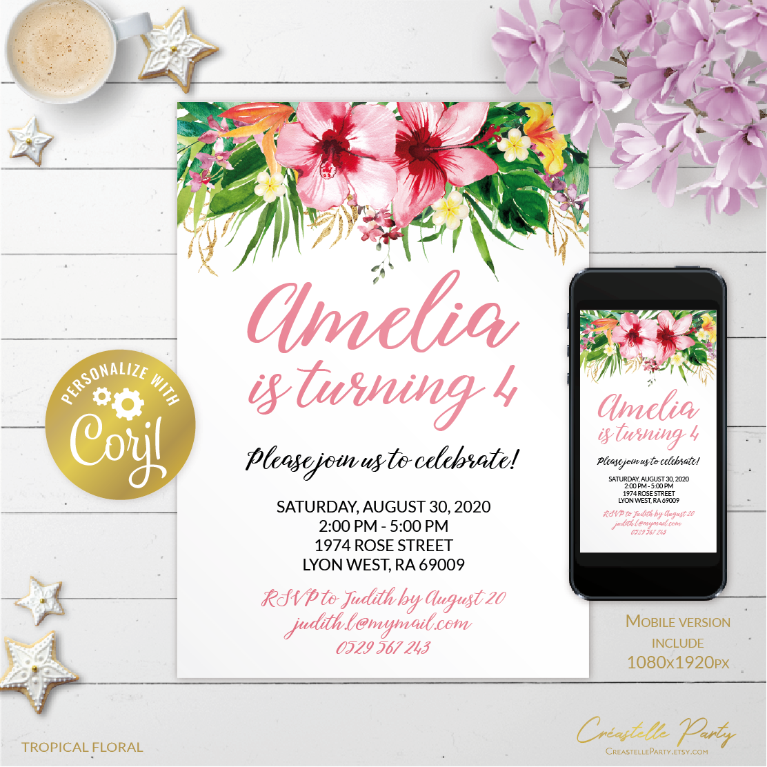 tropical hibiscus - bd invitation 3 design preview