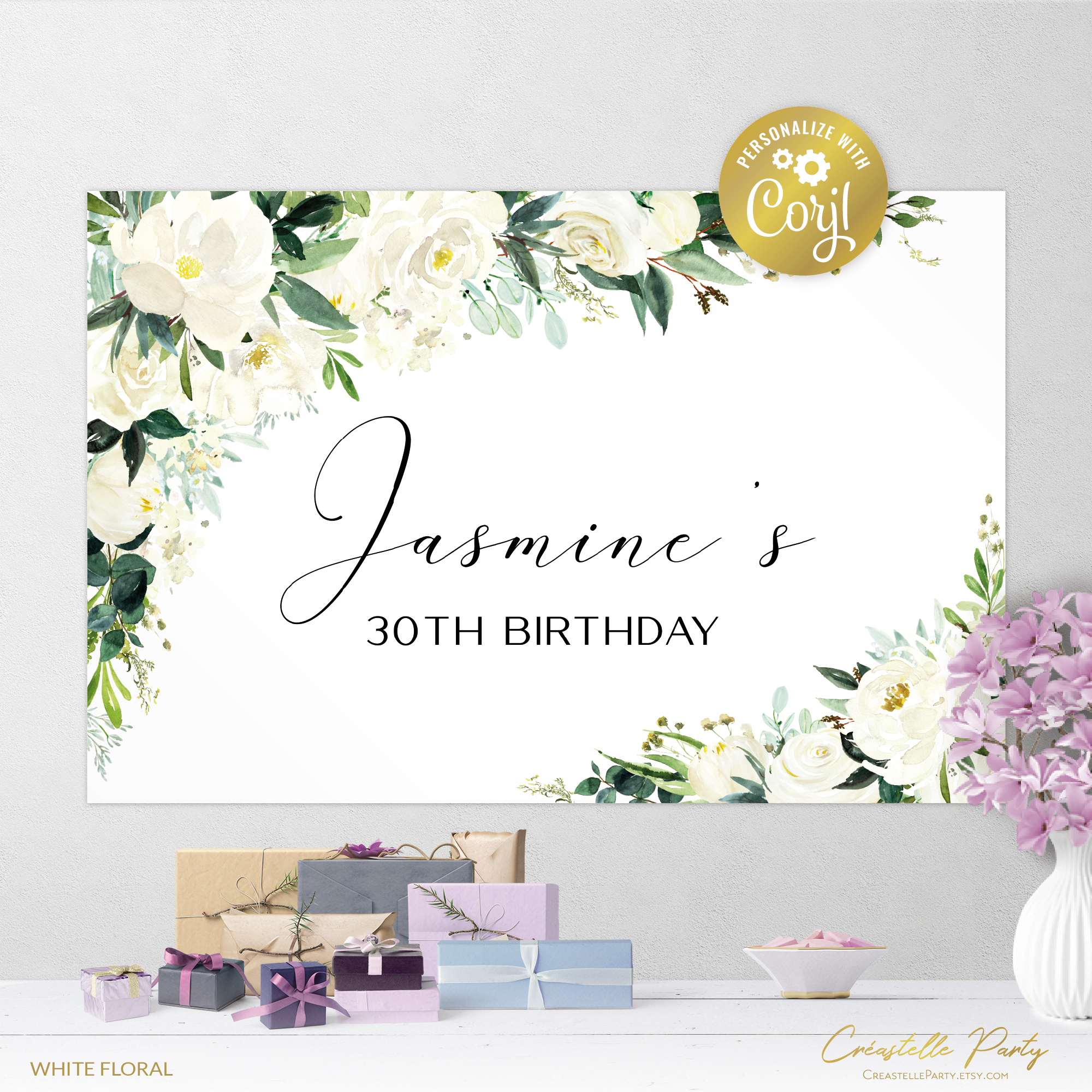 white floral - backdrop design preview