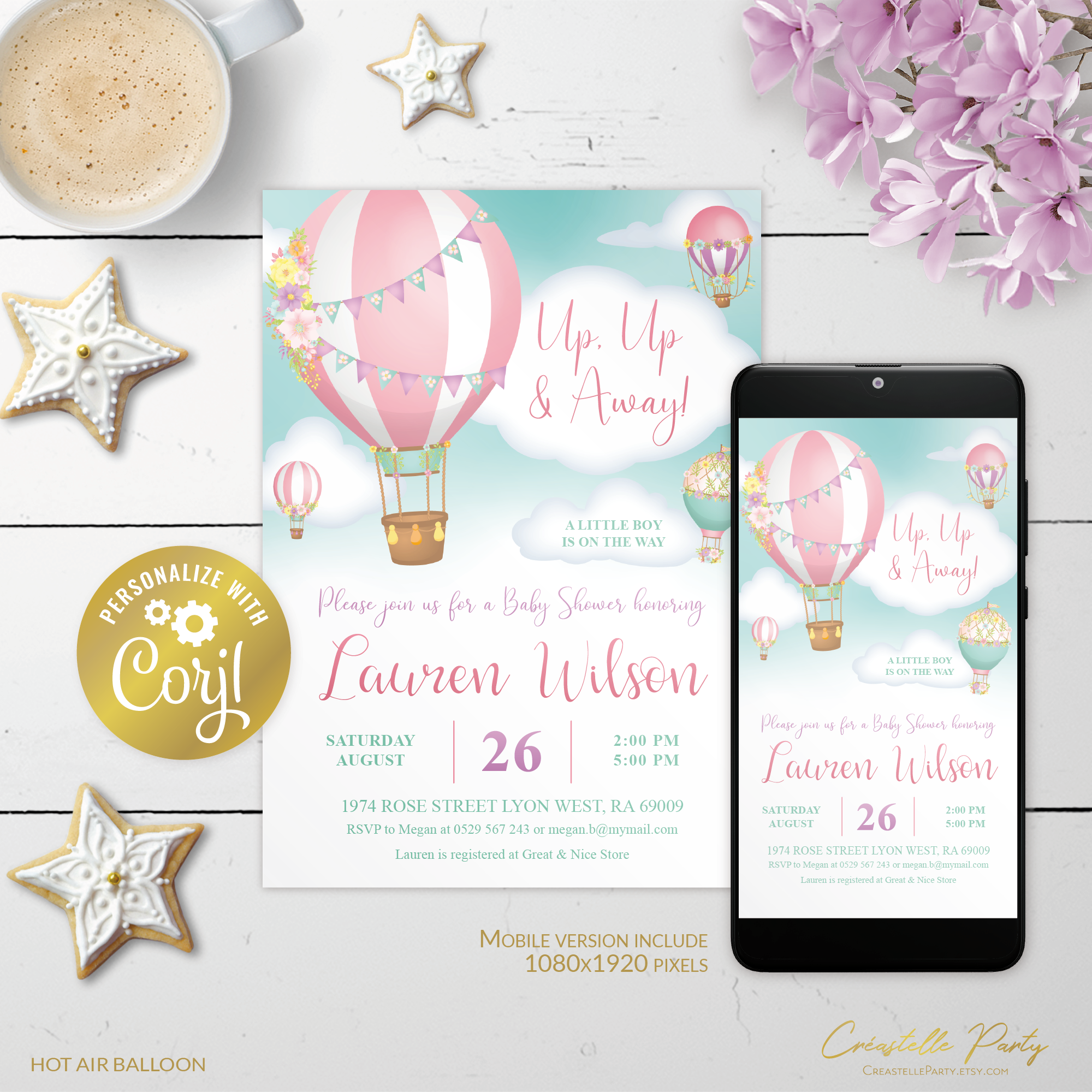 HotAirBalloon turquoise - bbs invitation 2 design preview