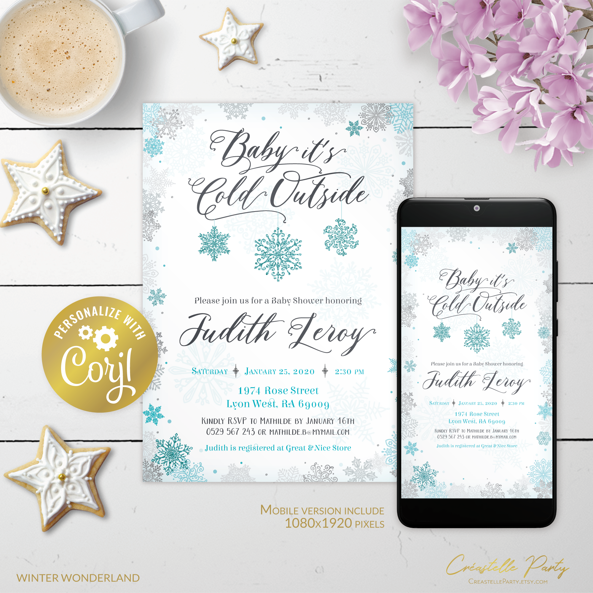 winter wonderland blue - bbs invitation 1 design preview