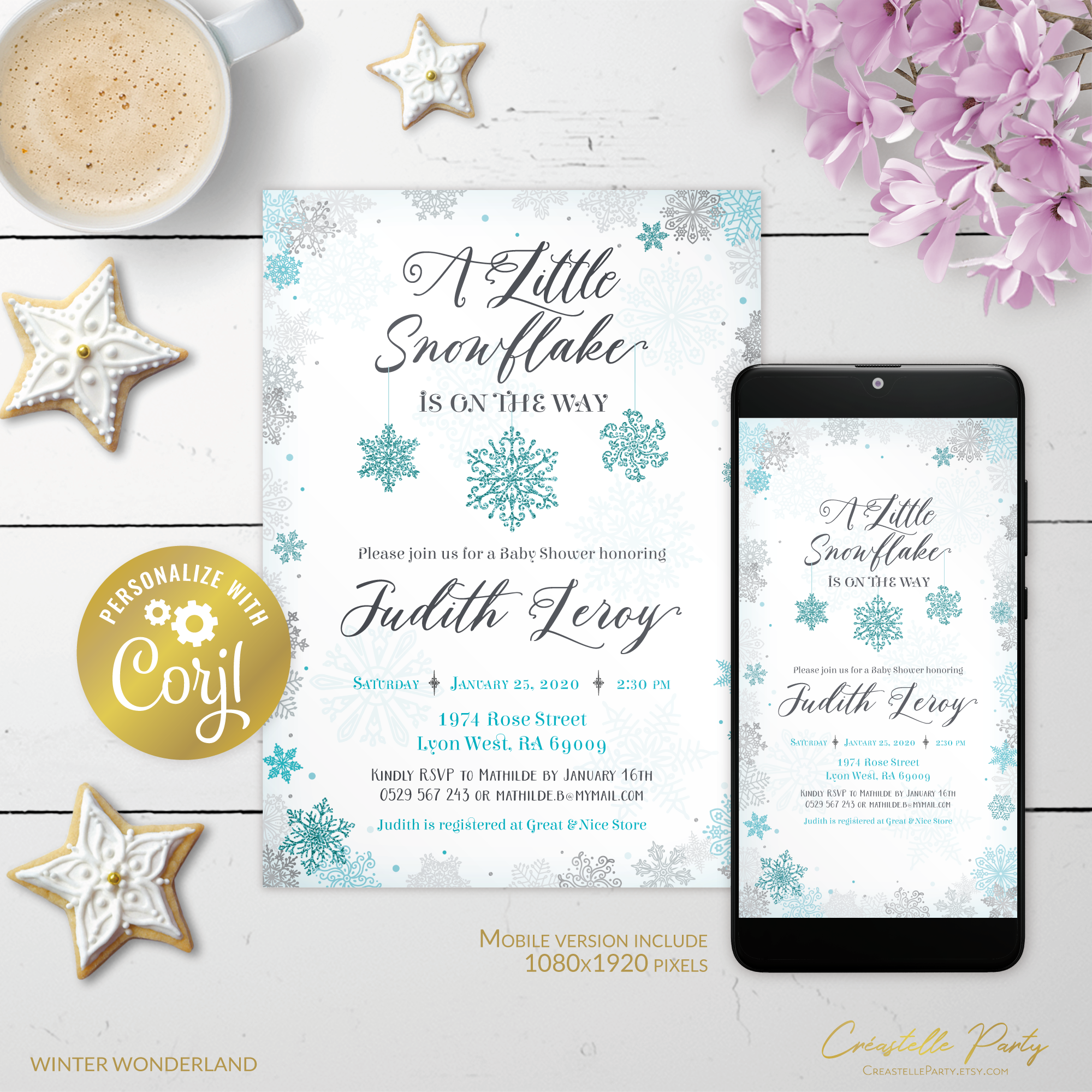 winter wonderland blue - bbs invitation 2 design preview