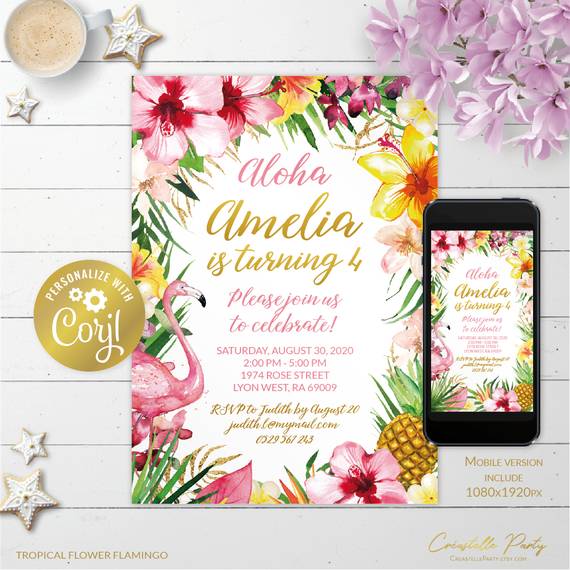 tropical flamingo - bd invitation 1 design preview