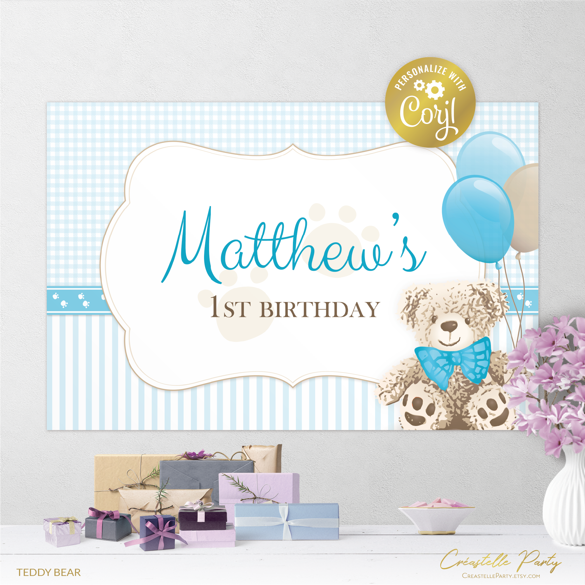 teddy bear turquoise - backdrop 1 design preview