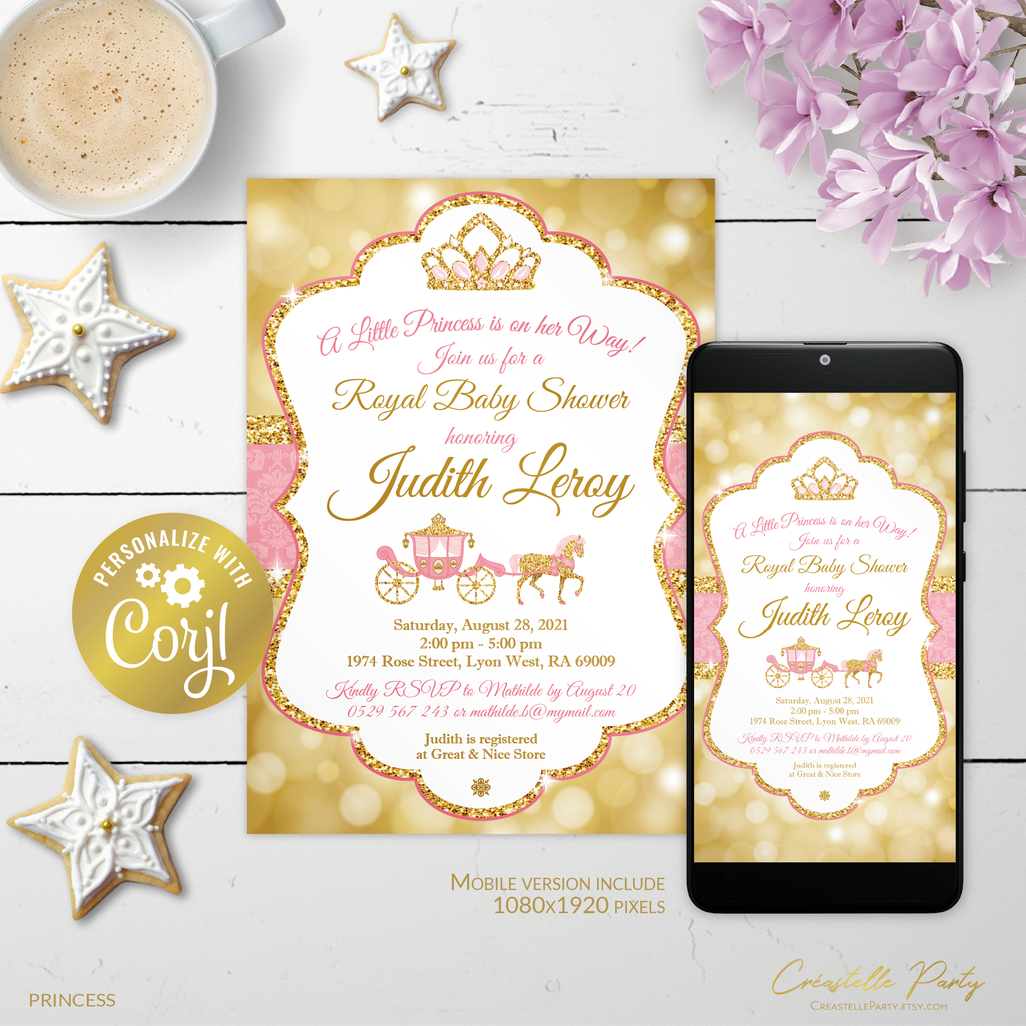 princess pink bokeh - bbs invitation 2 design preview
