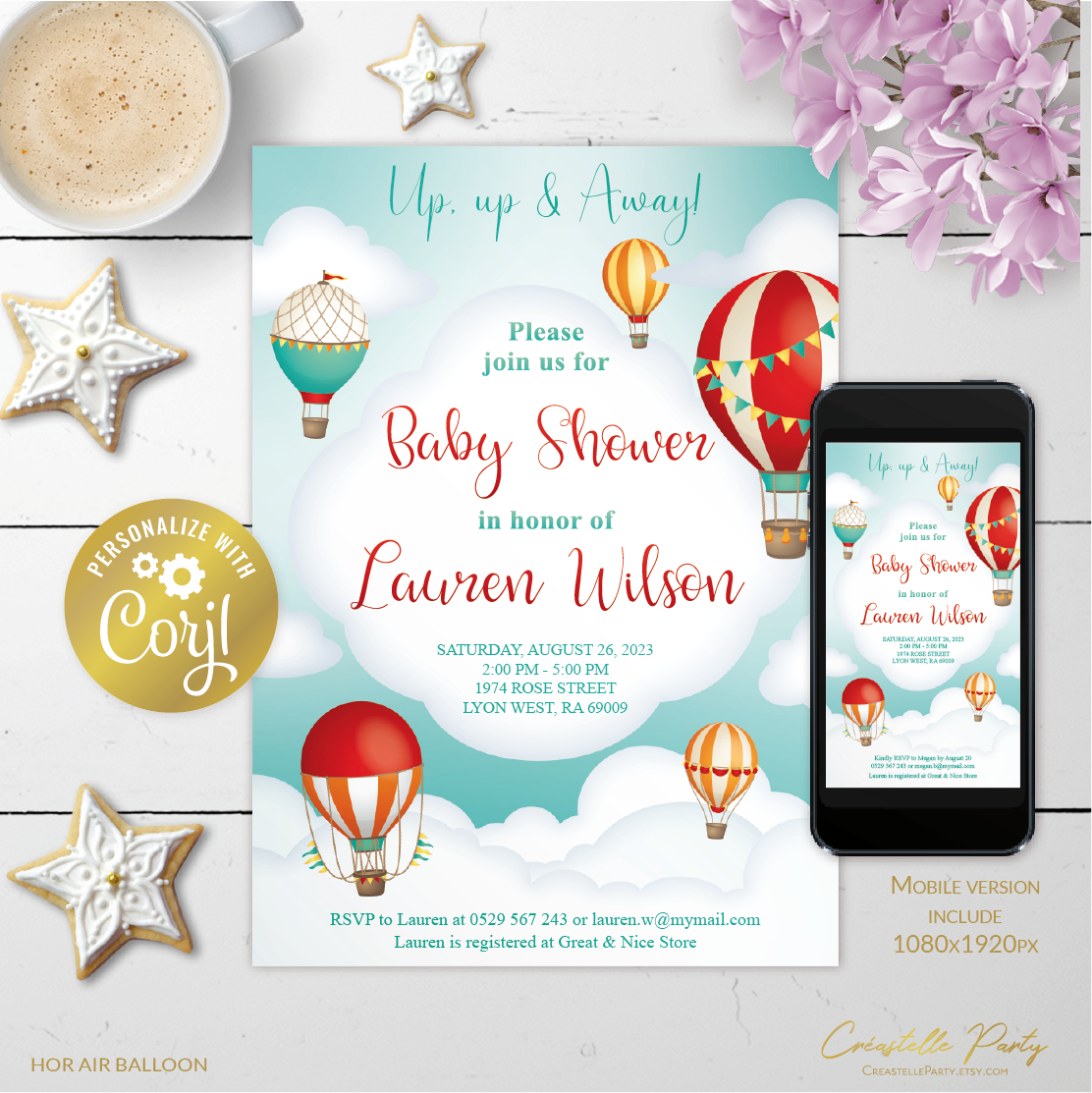 HotAirBalloon red - bbs invitation 1 design preview