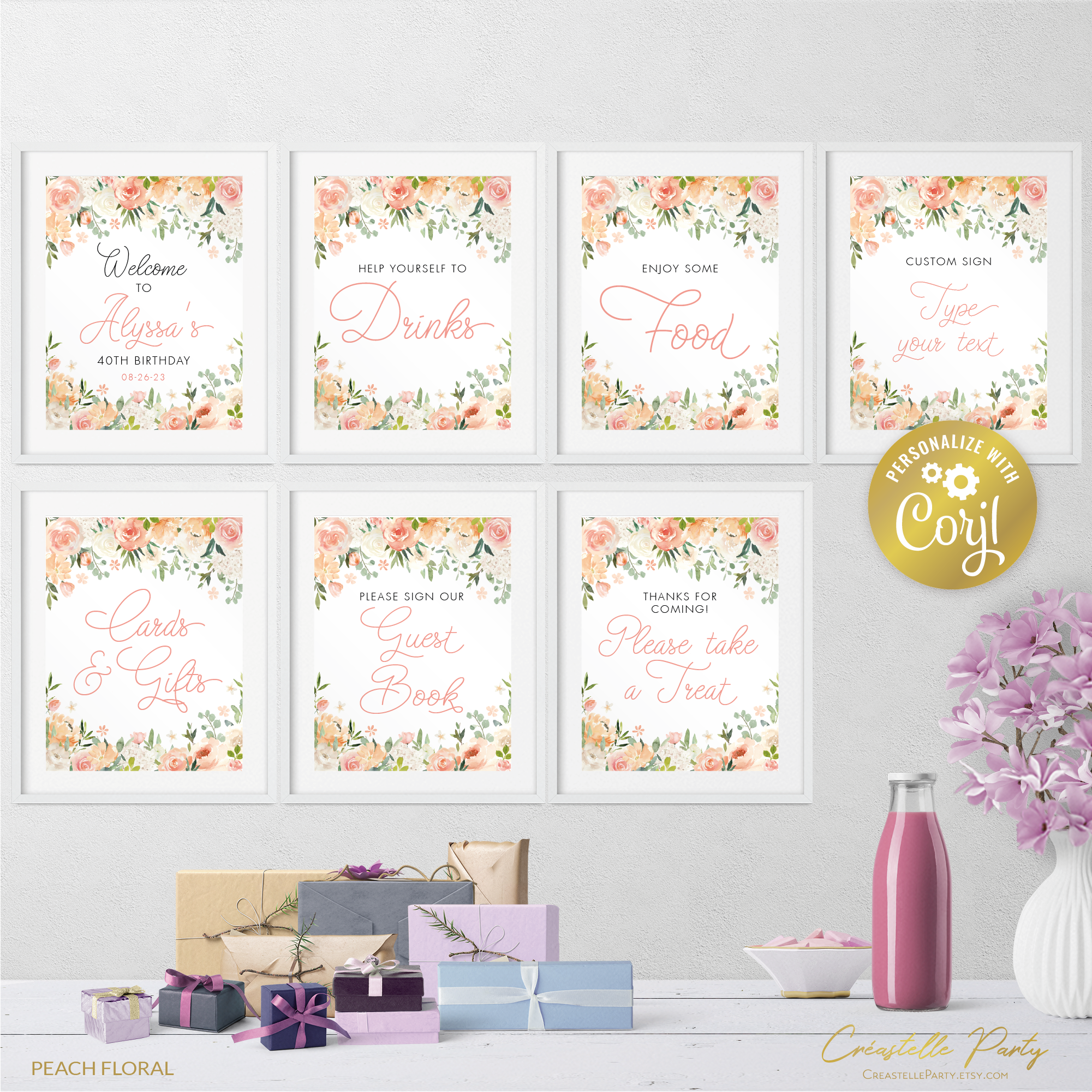 peach floral - signs design preview