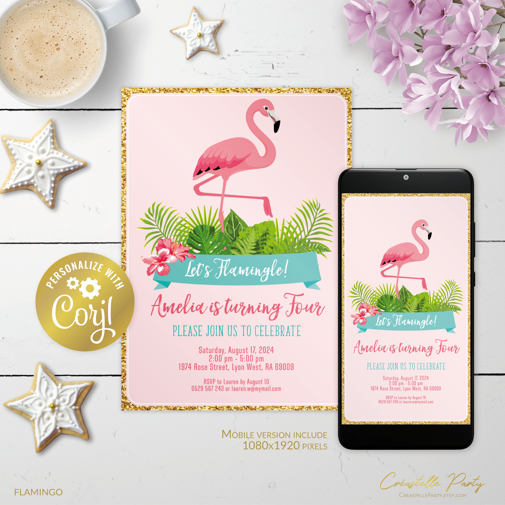 flamingo pink - bd invitation design preview