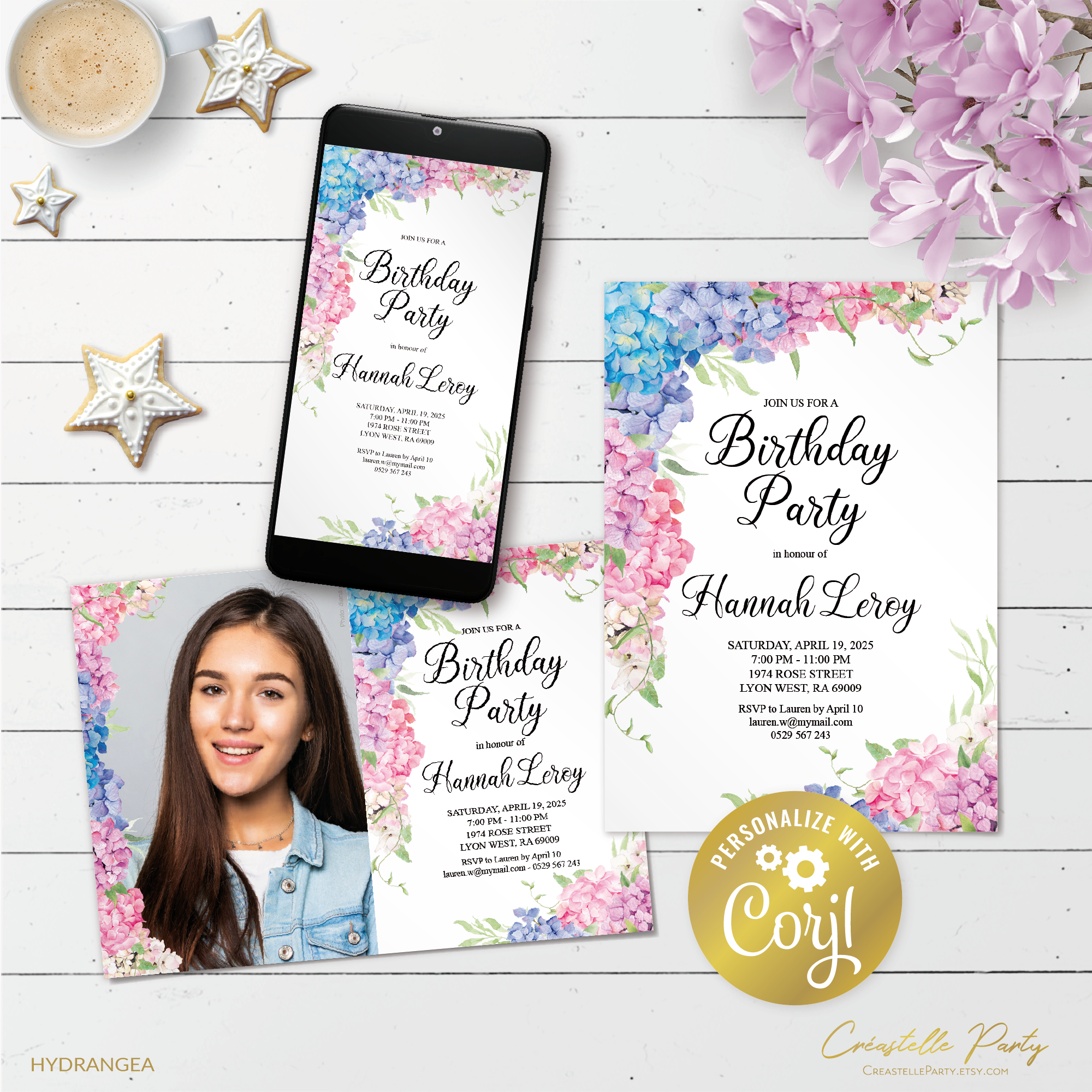 hydrangea mixed - bd invitation 2 design preview