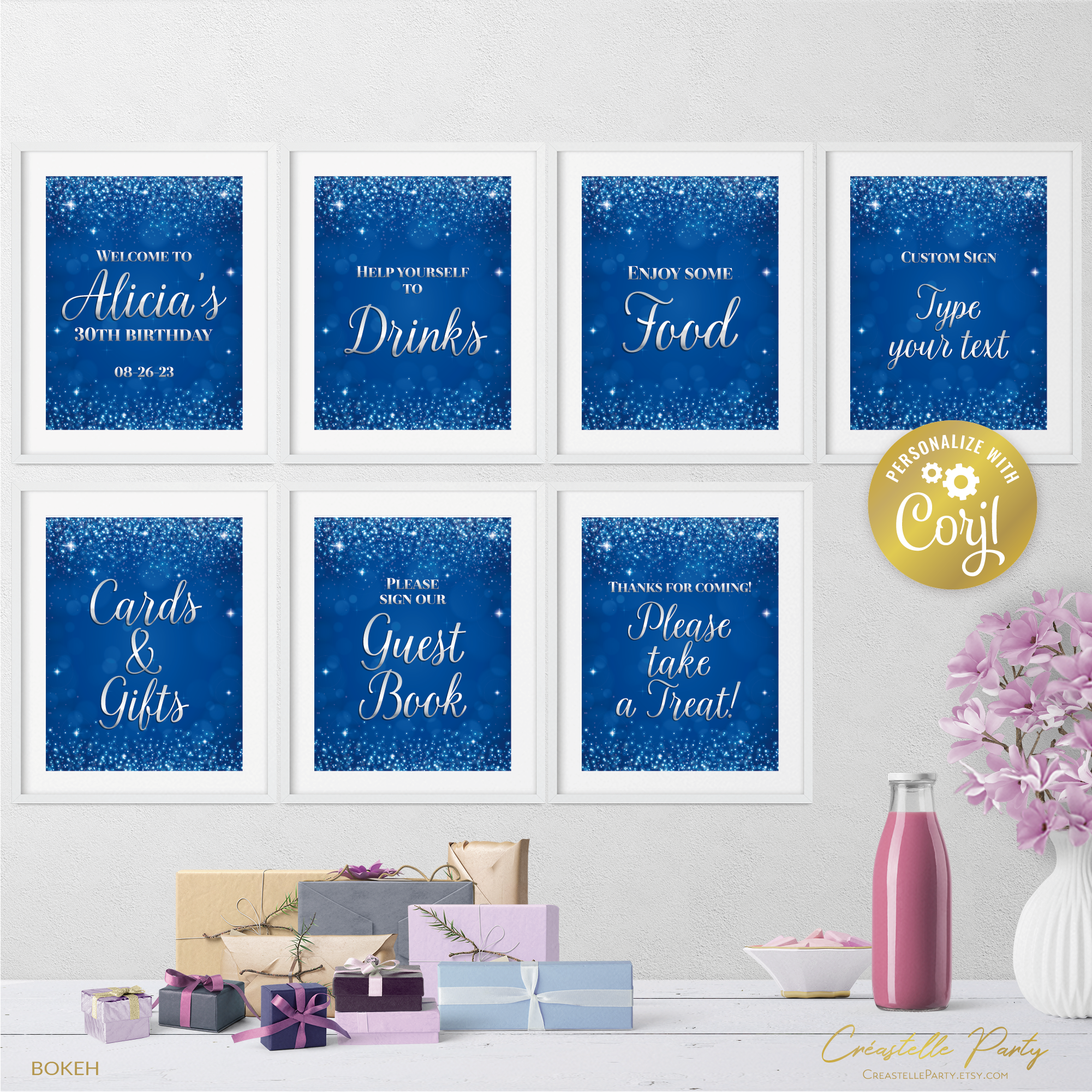 bokeh blue silver - signs design preview