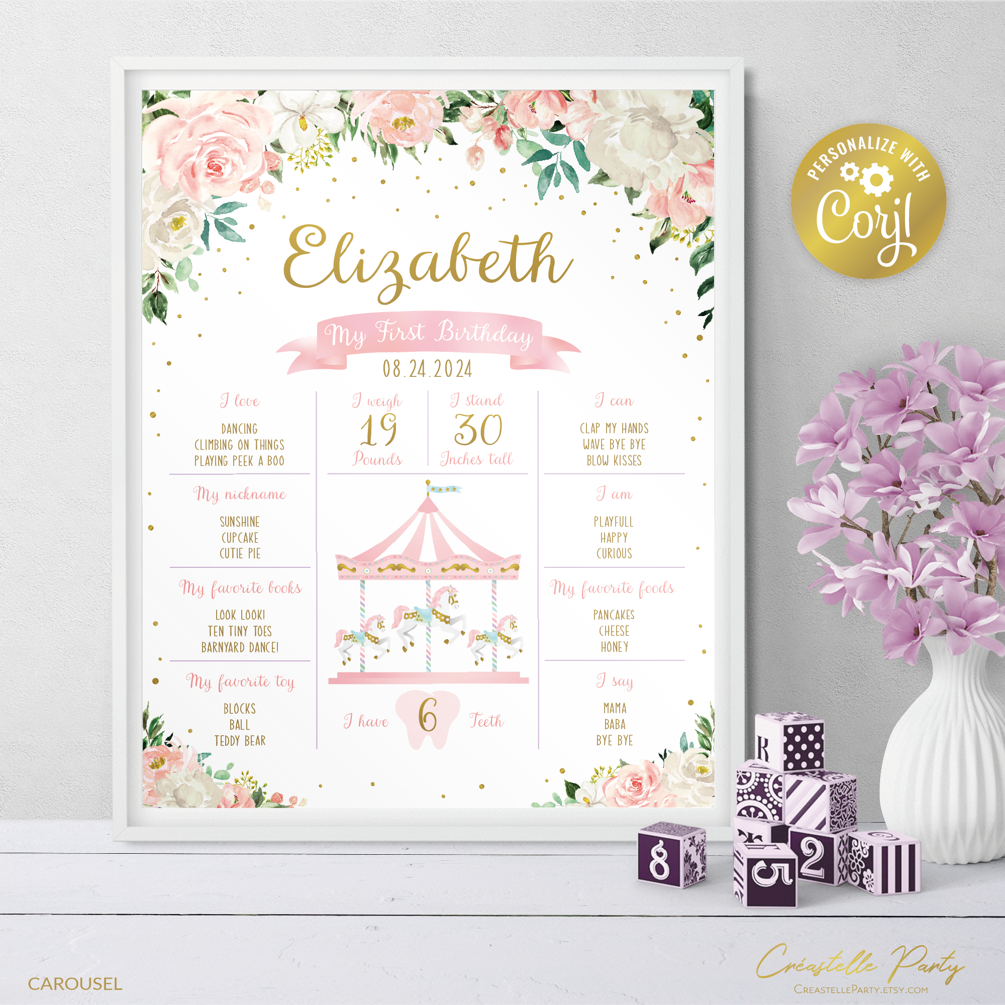 carousel pink floral - milestone design preview