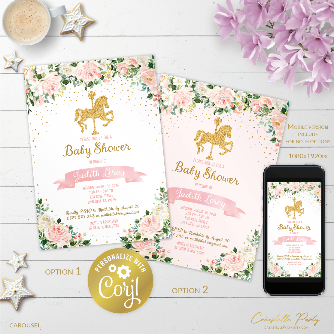 carousel pink - bbs invitation 3 design preview