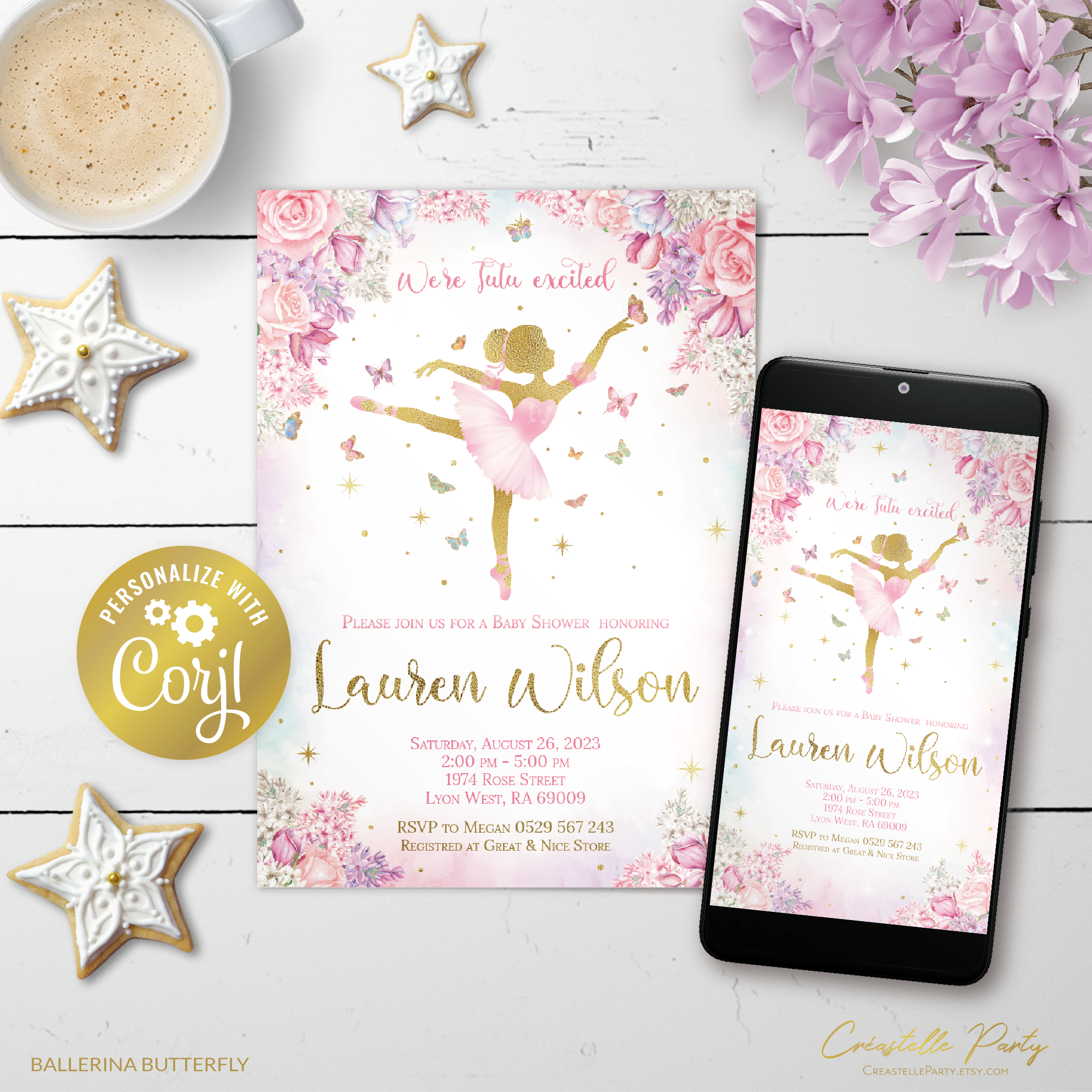 ballerina butterfly - bbs invitation 2 design preview