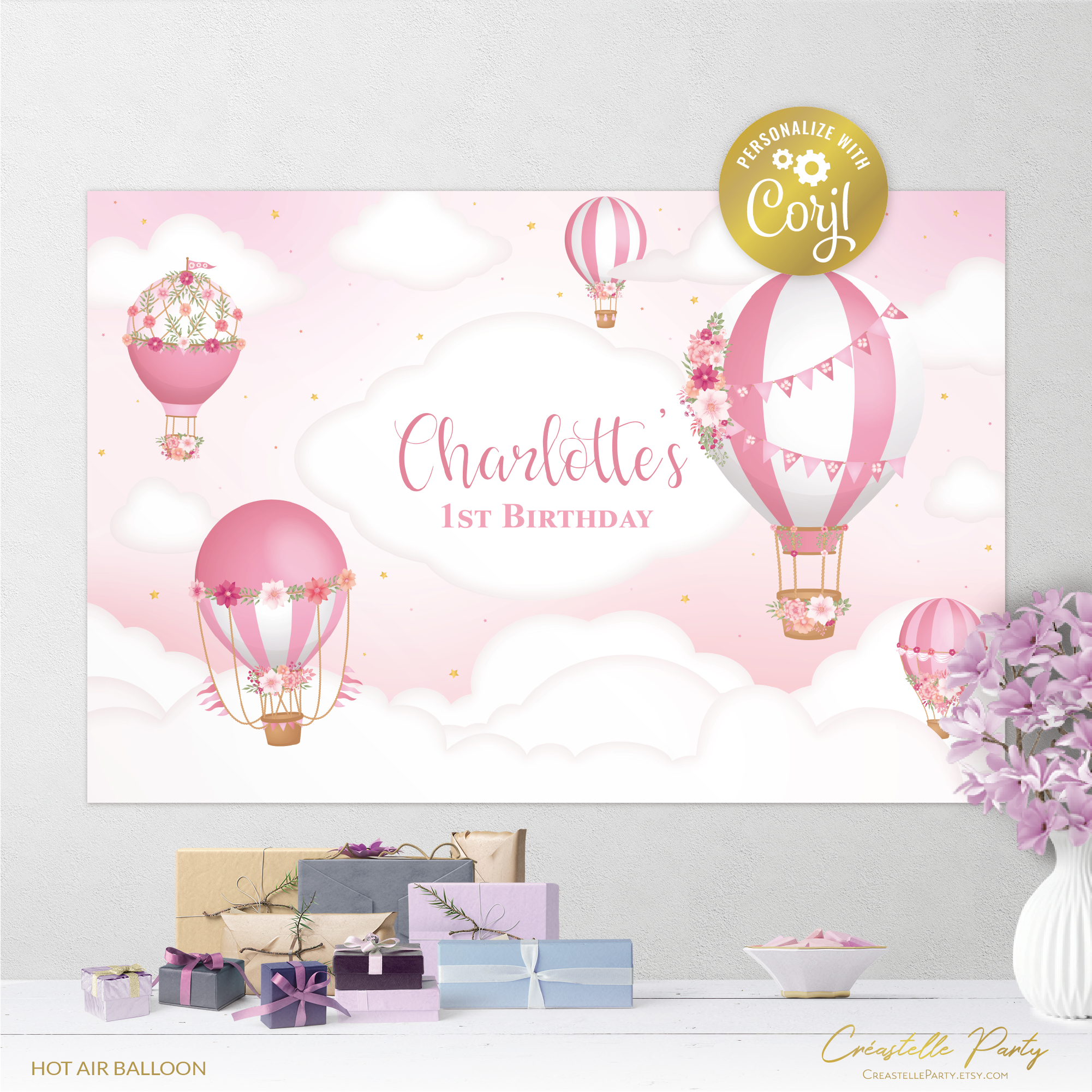 hot air balloon pink - backdrop 1 design preview