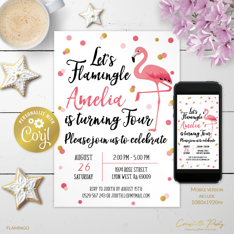 flamingo dots -  bd invitation design preview